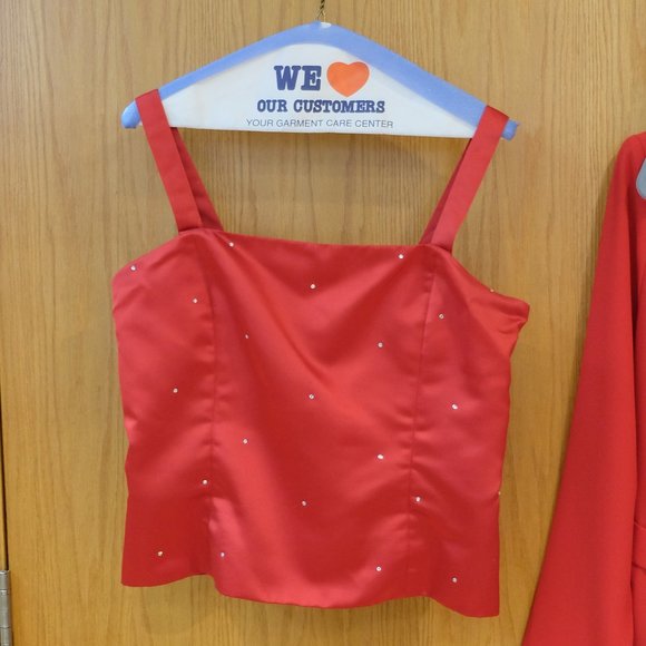 Zahara, Red Ankle Length Long Skirt Dress Suit with Rhinestone Cami - Picture 6 of 12